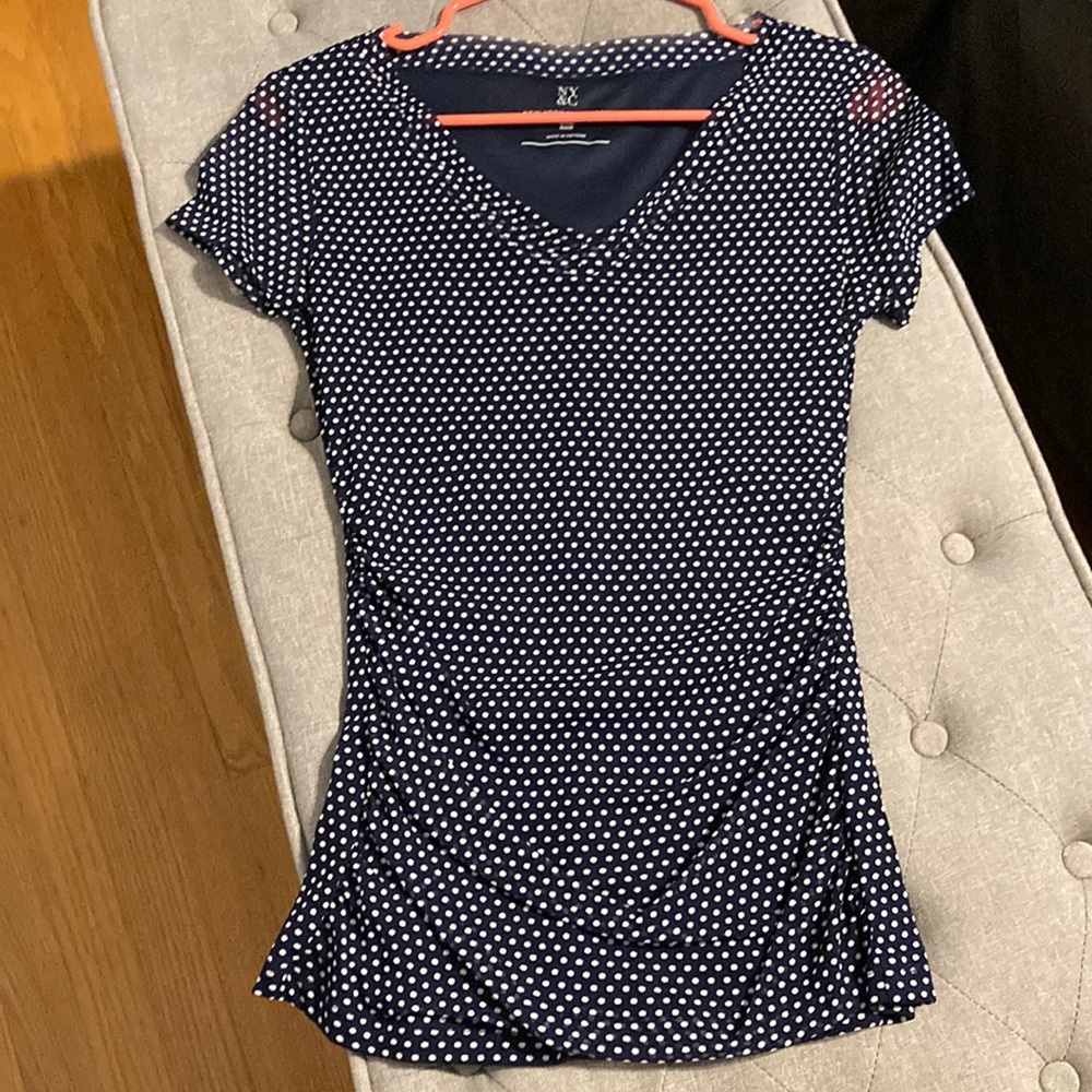 NY&CO spotted navy blue dress top size XS